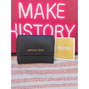 Michael Kors Black Saffiano Leather Compact Card Wallet